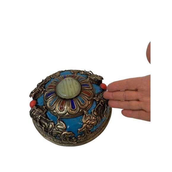 VTG Handcrafted Tibetan Insense Metal Bowl With Lid Enamel 8 X 5 B9033 Trinket - Picture 2 of 13